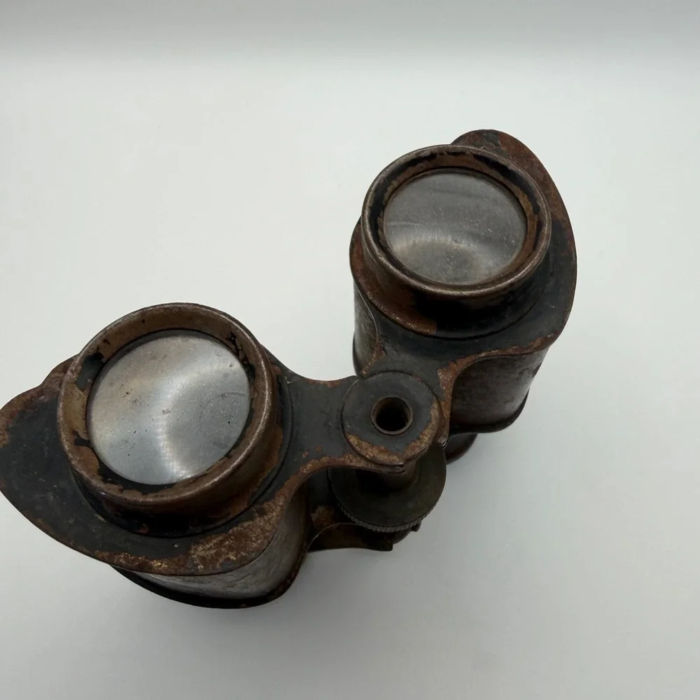 Vintage Antique Metal Binoculars Rusty Patina Steampunk Prop Decor 4.5x4in